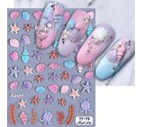 1 pièce Autocollants pour ongles du monde océanique d'été, décalcomanies d'art pour ongles 5D en relief avec coquillages et créatures sous-marines, convient pour un usage personnel DIY et dans les sal