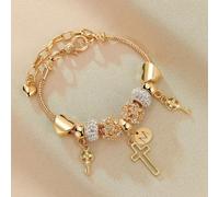 1 pièce Bague à la mode européenne et américaine avec lettre, cœur, croix, fleur, bracelet avec perles métalliques, collier avec pendentif croix pour femmes L,M,S,H,A,T,O,X,B,C,D,E,F,G,I,J,K,N,P,Q,R,U