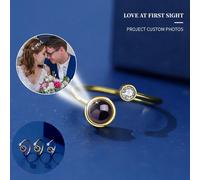 1 pièce Bague à projection de photo personnalisée, pierre de zircone cubique, bague réglable. Cadeau pour elle Taille UniqueAcier inoxydable
