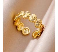 1 pièce Bague ajustable minimaliste en acier inoxydable plaqué or 18 carats avec coque, pour un port quotidien pour femmes Taille UniqueAcier inoxydable