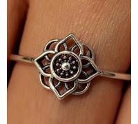 1 pièce Bague de promesse vintage en argent sterling 925 avec fleur de lotus pour femmes, avec cubic zirconia cubiques. Bague de yoga avec motif de fleur de lotus. Bijoux de lotus. Cadeau d'anniversai