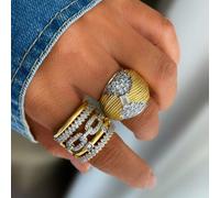 1 pièce Bague dorée de luxe à deux tons avec pierre de zirconium micro-incrustée, matériau, design classique éternel, style minimaliste de haute qualité pour un port quotidien Taille UniqueAlliage de
