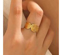 1 pièce Bague en acier inoxydable à tourbillon plaqué or 18K à la mode avec un motif de fil, convient pour un port de voyage et de vacances pour femmes 7Acier inoxydable