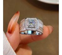 1 pièce Bague en argent sterling S925 de luxe de 1 carat Moissanite pour hommes, cadeau d'anniversaire, bijoux pour hommes, bague de fiançailles de mariage éternel, bijoux exquis 7,9,11,8,10,12,7#Arge