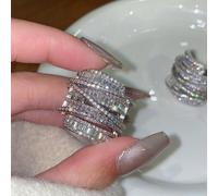 1 Pièce Bague Incrustée De Pierres De Naissance Et De Zircone Cubique Superposée De Luxe De Haute Qualité À Large Bande Avec Un Style Unique Et Une Conception D'atmosphère Froide Brillante, Parfait Po