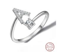 1 pièce Bague ouverte 26 lettres, en argent sterling 925, design unique, bague lettre, bijou raffiné, convient pour un port quotidien, peut être utilisé comme décoration de date ou cadeau de promesse