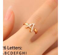 1 pièce Bague ouverte avec lettre incrustée de zirconium, style élégant de dame. Bague avec lettre initiale, cadeau idéal pour les amis et les camarades de classe, populaire chez les femmes A,B,C,D,E,