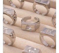 1 pièce Bague ouverte de luxe avec accent de cubique de zircone en forme de lettre de l'alphabet, accessoire de bijouterie délicat convenant pour un port quotidien pour les adolescents. La bague avec 