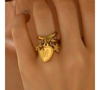 1 pièce Bague ouverte en acier inoxydable avec breloques lettre initiale cœur, alphabet A-Z, fleur et étoile de mer, bijou mode pour femme L,M,S,H,A,T,O,X,B,C,D,E,F,G,I,J,K,N,P,Q,R,U,V,W,Y,ZAcier inox