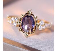 1 Pièce Bague Ovale Élaborée De Style De Cour Vintage Bordée Et Décorée De Zircone Cubique, Adaptée Aux Fêtes Et Aux Banquets Des Femmes 7,9,6,8,10Cuivre
