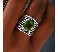 1 pièce Bague vintage pour femme de style bohème en argent et zirconium vert olive, pour le mariage, les fiançailles, les promesses et le port quotidien 7,9,6,8,10Cuivre