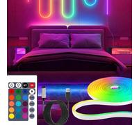 1 pièce Bande lumineuse flexible en silicone LED néon RVB avec télécommande 24 touches, variation de couleur, convient pour la décoration de Noël intérieure/extérieure 1M,3m,4m,2m,5mSilicone