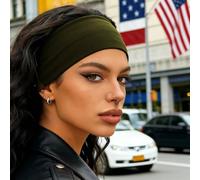 1 pièce Bandeau de sport élastique doux vert militaire, accessoire de cheveux de grande taille pour femmes, pour l'été, la plage, les vacances, les voyages, les festivals et les fêtes Taille UniqueGéo