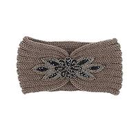 1 pièce bandeau tricoté à paillettes pour femme avec fleurs et perles en strass, cache-oreilles large, tour de tête (kaki)