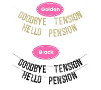 1 pièce Banderole dorée "Adieu tension, bonjour retraite", fanion décoratif pour fête, anniversaire, rassemblement entre amis, ambiance des vacances, décoration de la maison noir pailleté,or pailletéP