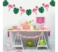 1 pièce Banderole, guirlande et fanions de décoration de fête d'été tropicale hawaïenne avec flamants roses, bannières de jungle tropicale, décoration d'anniversaire heureux Taille UniqueNon-tissé