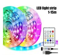 1 pièce Bandes lumineuses LED multicolores de 1 m, 2 m, 3 m, 5 m, 10 m, 15 m avec télécommande. Convient pour la décoration de la pièce, les murs de fond de la maison, la décoration de la chambre, les