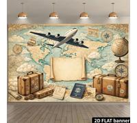 1 pièce Bannière carte du monde pour voyage global, matériau en polyester, convient pour fête de voyage, rentrée scolaire, anniversaire, mariage, décoration intérieure/extérieure, décoration de la mai