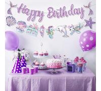 1 pièce Bannière d'anniversaire avec dinosaure sirène violet, décoration murale de thème d'anniversaire sirène violette pour la salle de fête, fournitures de fête de style sirène les plus populaires, 