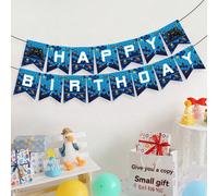 1 pièce Bannière d'anniversaire avec manette de jeu, décoration de fête sur le thème du jeu, guirlande banderole bleu Taille Unique,spiralePapetier