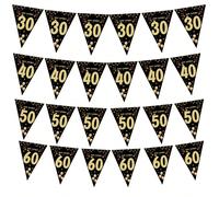 1 pièce Bannière de décoration de fête d'anniversaire noire et dorée avec des drapeaux triangulaires pour les 18e, 21e, 30e, 40e, 50e, 60e anniversaires, célébration de Noël 18,21,30,40,50,60,70,80Pap