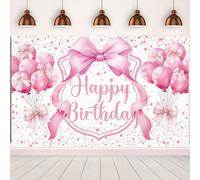 1 pièce Bannière de fond d'anniversaire heureux avec un nœud rose, convient pour la décoration de la fête d'anniversaire cérémonielle, décoration de la fête de célibataire 210*150cm,150*100cm,100*75cm