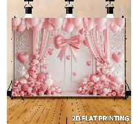 1 pièce Bannière de fond romantique rose et blanche avec nœud, faite de matériau polyester, design floral doux d'amour, convient pour les mariages, fiançailles, demandes en mariage, anniversaires, fêt