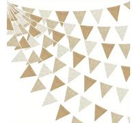 1 pièce Bannière en jute/toile de jute - Fanion tricolore de 3,6 m, guirlande universelle de fête de jardin pour mariage, anniversaire, fiançailles, Pâques, remise de diplômes, fête bohème, décoration