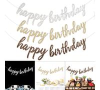 1 pièce Bannière Joyeux Anniversaire Argent/Or Champagne/Bronze Pailletée, Guirlande d'Anniversaire Scintillante pour Anniversaire Argent, Fête Disco Futuriste Espace, Étape Adulte 30e 40e, Brunch de 
