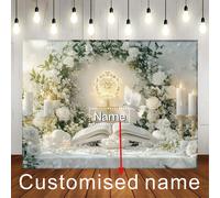 1 pièce Bannière personnalisable avec nom, design floral de croix blanche et de Bible, personnalisation du nom pour le baptême, convient pour les mariages, les baby showers, les anniversaires, bannièr
