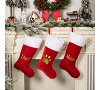 1 pièce Bas de Noël en velours doré avec lettre, Bas de Noël avec nom DIY, Bas cadeau, Bas de décoration suspendu, Bas de Noël rouge, Bas de décoration de Noël avec lettre mignonne, Décoration de Noël