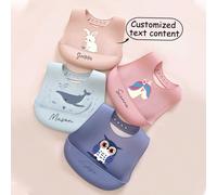 1 pièce Bavoir en silicone, bavoir bébé personnalisé, nom de bébé personnalisé, options disponibles : baleine super, grand lapin blanc, ours en peluche, licorne rose, motifs de hibou, doux, anti-salis