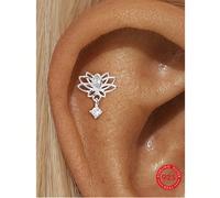 1 pièce Bijou fin en argent sterling 925, piercing hélix de cartilage à dos plat en forme de lotus, pour le port quotidien, mariage, fête, anniversaire, Saint-Valentin Argent sterling 925
