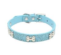 1 pièce bleu clair fournitures pour chien alligator cuir PU os collier accessoire animal de compagnie collier pour chien de petite et moyenne taille attrayant