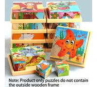 1 pièce Bloc de cube en bois à 6 côtés - Puzzle en bois, 9 blocs cubiques, thème des animaux du monde océanique, aide à la concentration, à la catégorisation et à la pensée logique, cadeau idéal océan