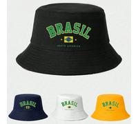 1 pièce Bob vintage lavé avec imprimé "Équipe du Brésil", Casquette de baseball de protection solaire d'été avec imprimé motif étoile du Brésil, Convient pour la Coupe du monde, le football, les élimi