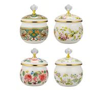 1 pièce Bocal à sucre, bocal à café, bocal à feuilles de thé, bocal de rangement multifonction, bocal de rangement alimentaire, matériau émaillé, design à motifs. porcelaine