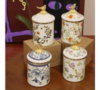 1 pièce Bocal de rangement en émail doré de luxe avec couvercle, bocal de rangement en émail, cadeau pour les aînés et les proches, convient pour le gaz/la plaque à induction, bocal à thé/café de mais