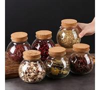 1 pièce Bocal de stockage hermétique en verre borosilicaté - Bonbonnière ronde avec couvercle en liège pour le thé, les bonbons, les collations et les épices - Scellement facile, organisateur de cuisi
