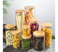 1 pièce Bocal en verre borosilicaté haute étanche avec couvercle en bois, Récipient à thé/café/bonbons, bouteille en verre L,M,S,XL,XXL,A,B,C,D,VI,VII,3Pcs/Set(10cm),4Pcs/Set(8cm)Verre