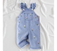 1 pièce Body bébé fille mignon brodé de motifs floraux en jean, décontracté pour une sortie ou une fête 6-9M,9-12M,12-18M,18-24M,2-3Y,3-6MFloralJean