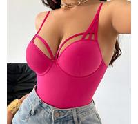 1 pièce Body moulé avec bonnets push-up fuchsia, transparent et sexy avec découpes croisées. Convient pour les festivals de musique, les fêtes, les vacances, le style Y2K, le punk sexy et exotique L,M