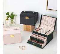 1 pièce, boîte à bijoux à trois niveaux avec serrure, adaptée à tous les types de rangement de bijoux noir
