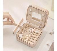 1 pièce Boîte à bijoux de voyage, Cadeau pour femmes, Mini organisateur de bijoux avec miroir, Boîte de rangement pour colliers & boucles d'oreilles, Essentiel de voyage rose, Convient pour les vacanc