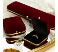 1 pièce Boîte à bijoux en velours cramoisi rétro, élégante et noble, boîte de rangement pour bagues, bracelets, colliers et boucles d'oreilles L,M,SÉtoffe