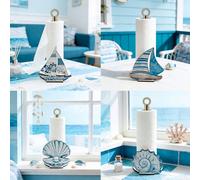 1 pièce Boîte à mouchoirs en bois thème nautique, design voilier et coquillage, décoration de style méditerranéen pour la maison côtière, support autoportant pour le rangement du papier-mouchoir, déco