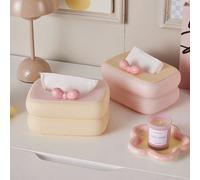 1 pièce Boîte à mouchoirs en forme de guimauve mignonne en plastique avec un nœud mignon, 4 pieds en forme de boule pour un nettoyage facile du dessus de la table, boîte de rangement en plastique pour