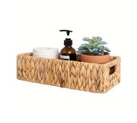 1 pièce Boîte à mouchoirs tressée en jacinthe d'eau et panier de rangement, panier organisateur de bureau avec poignée intégrée, rangement et décoration pour la maison et la salle de bain, cadeau d'Ha