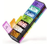 1 pièce Boîte à pilules de voyage, grande capacité, boîte de rangement pour médicaments 2 fois par jour, organiseur de pilules AM/PM 7 jours, support pour suppléments vitaminés, couleur arc-en-ciel - 