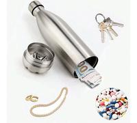 1 pièce Boîte anti-vol pour bouteille d'eau, boîte en acier inoxydable avec espace caché pour ranger de l'argent, des clés, des bijoux, des outils d'extérieur 500 ml,750 ml Argent,750 ml noirAcier ino